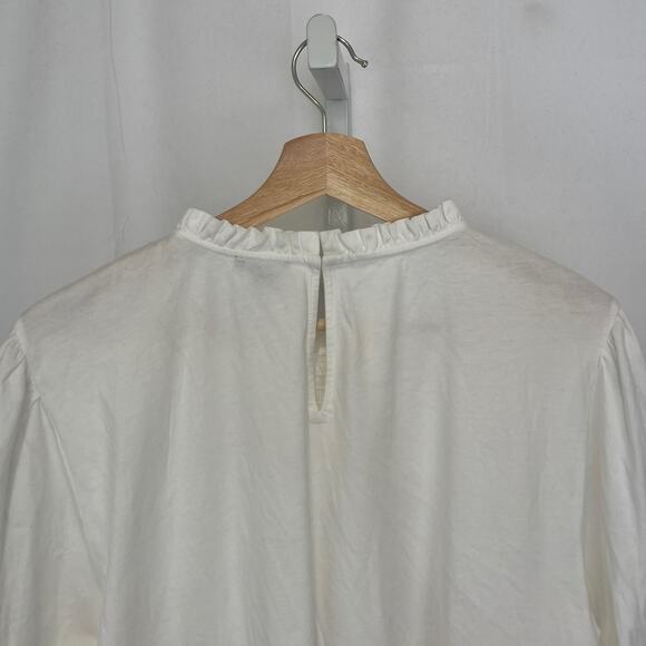 NWT ANN TAYLOR Smocked Knit Top Ruffle Neck 3/4 Sleeve Cotton Knit White Size XL - Picture 6 of 10